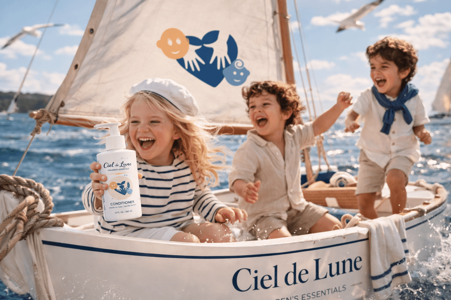 Joyful children at the boat with Ciel de Lune products